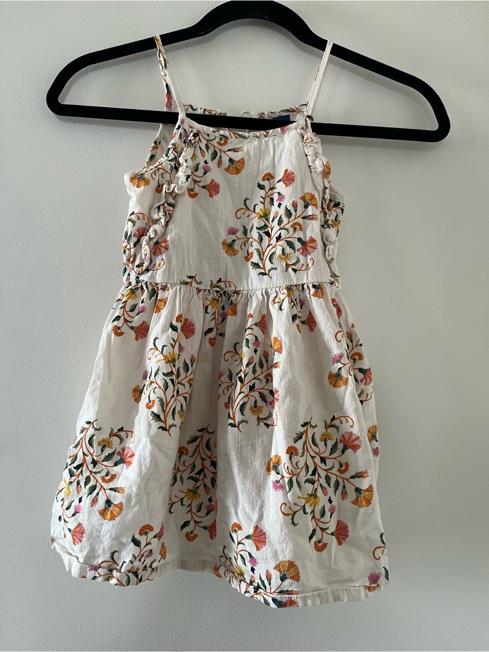 Old Navy Girls 4T Cream Orange Cotton Blend Floral Sundress Ruffle Cottagecore